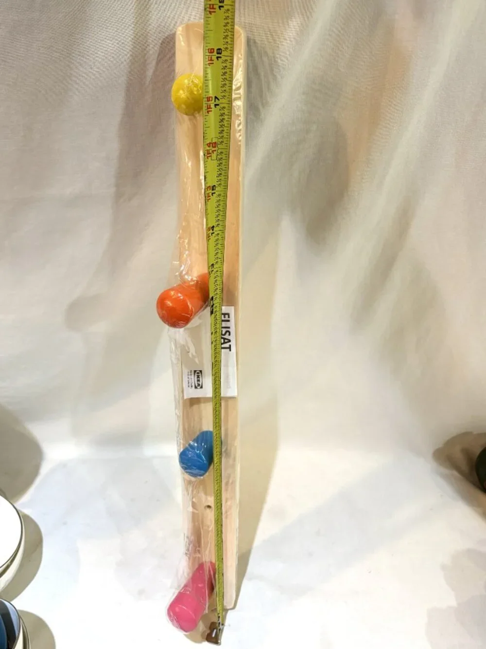 IKEA FLISAT Wooden Wall Mount Knob Coat/Bag Rack with 4 Colorful Knobs Hooks New